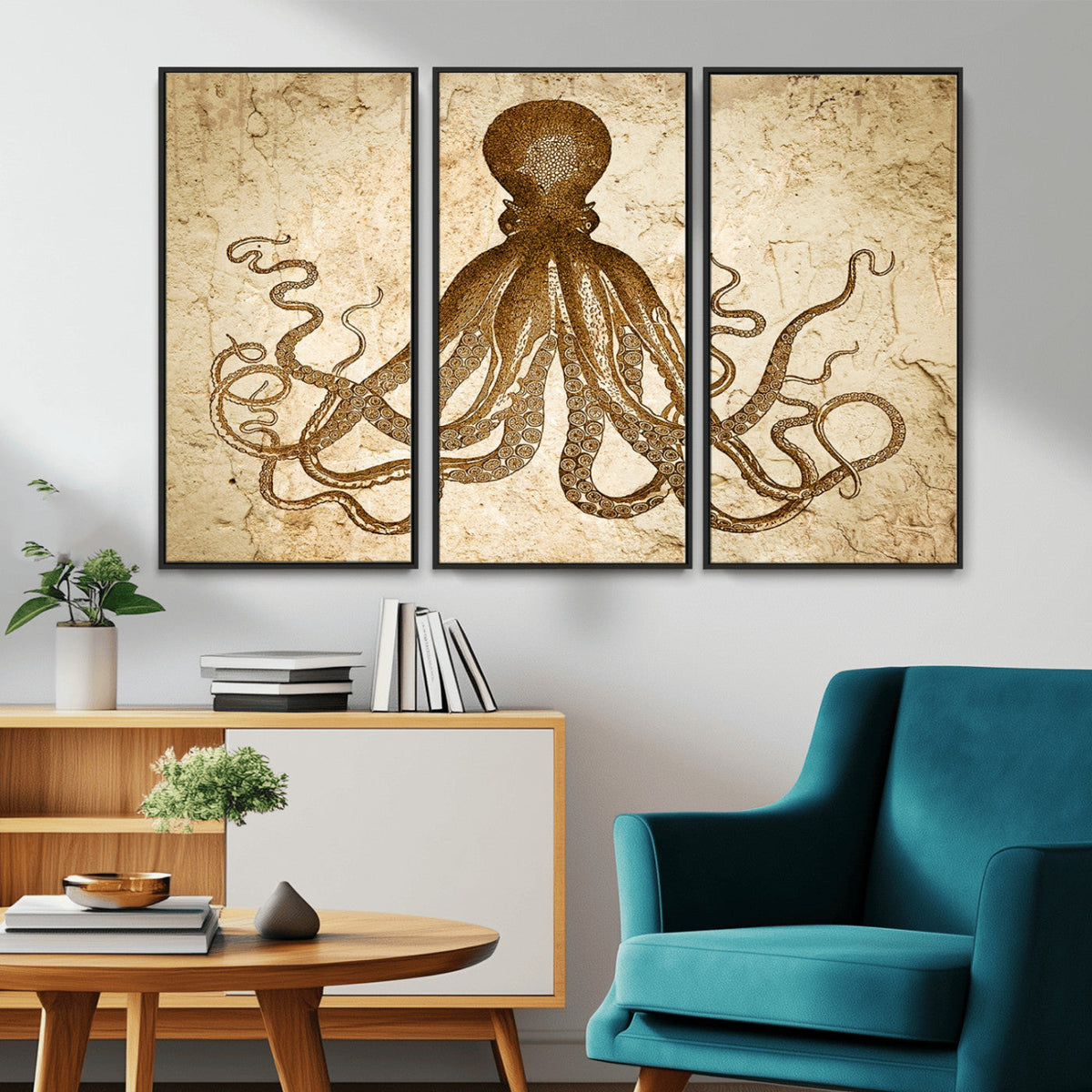 Sepia Octopus Wall Art Abstract Animal Canvas Print