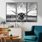 Longhorn Black and White Wall Art | Rustic Western Bull Canvas Print