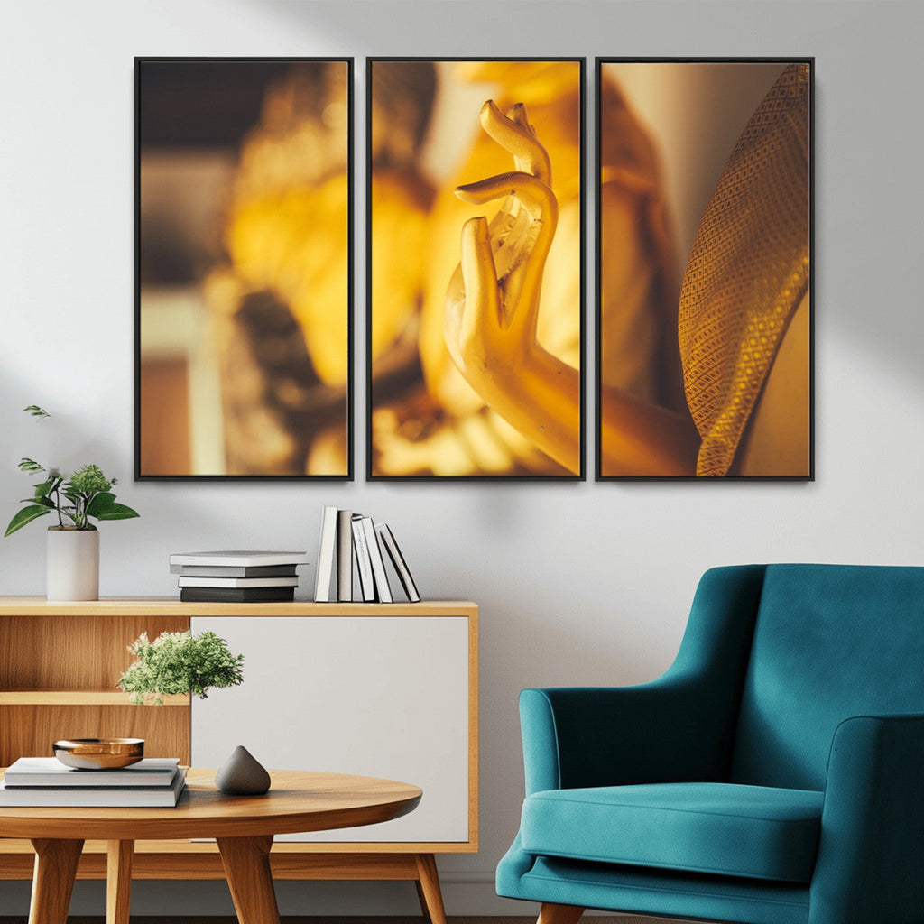 Gold Buddha Statue Hands Wall Art Canvas Print