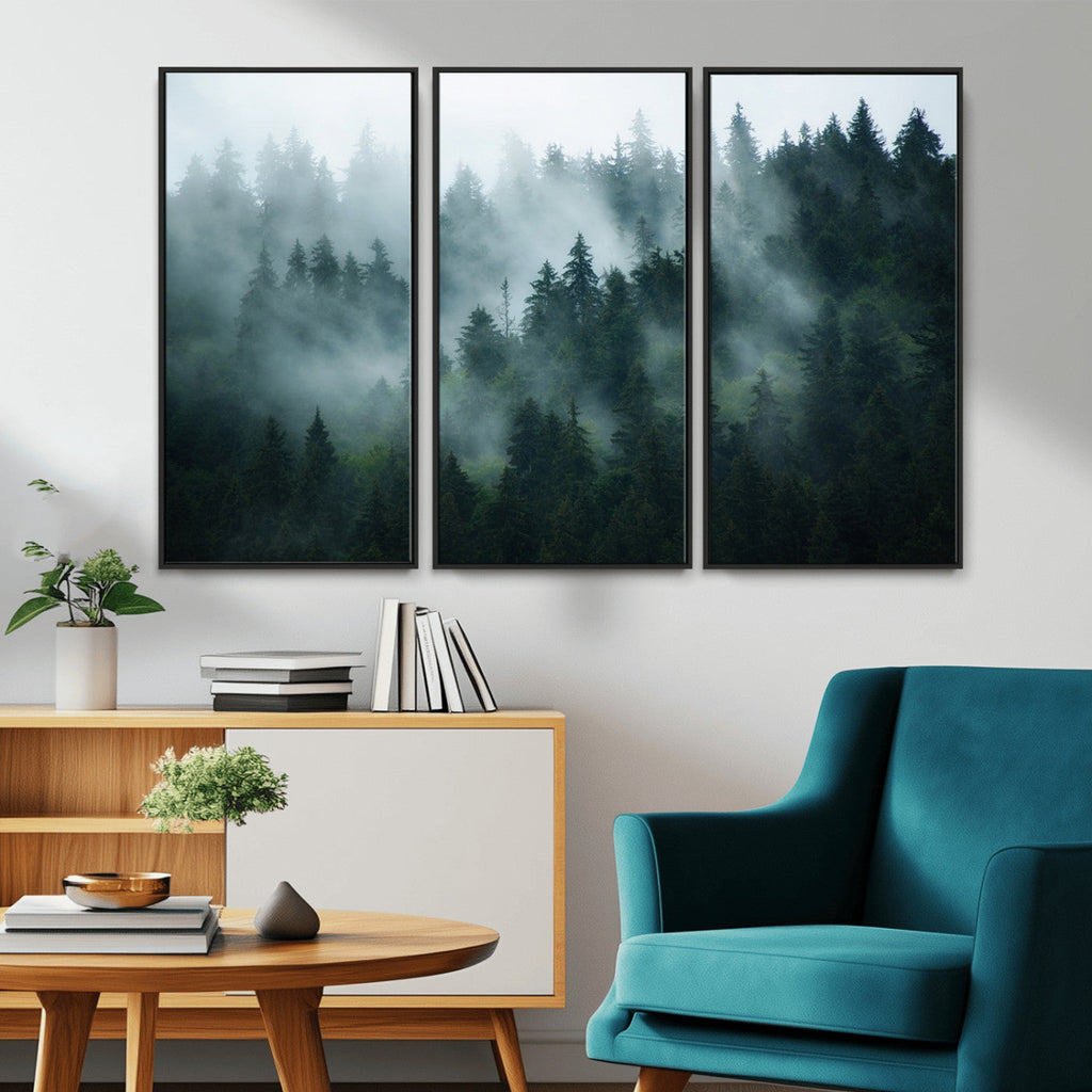 Misty Forest Wall Art | Serene Green Landscape Canvas Print