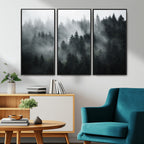 Foggy Forest Wall Art Canvas Print | 3 Panel Large Misty Landscape