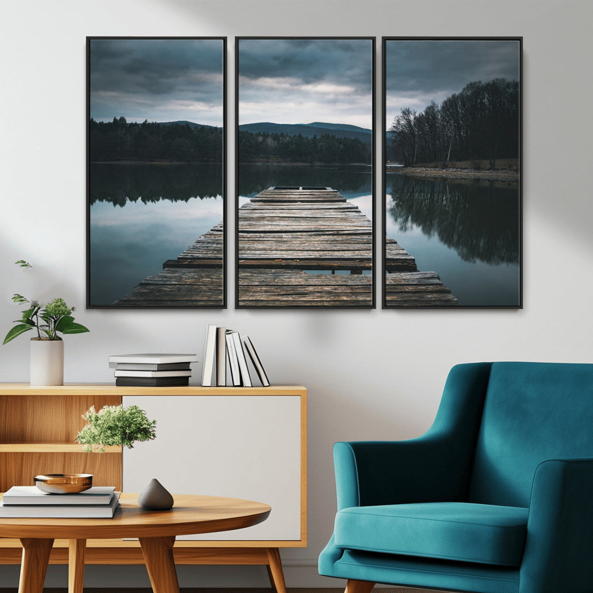 Wooden Bridge Near Lake Wall Art Canvas Print
