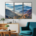 Misty Mountain Sunrise Triptych Canvas Print | Autumn Landscape Wall Art