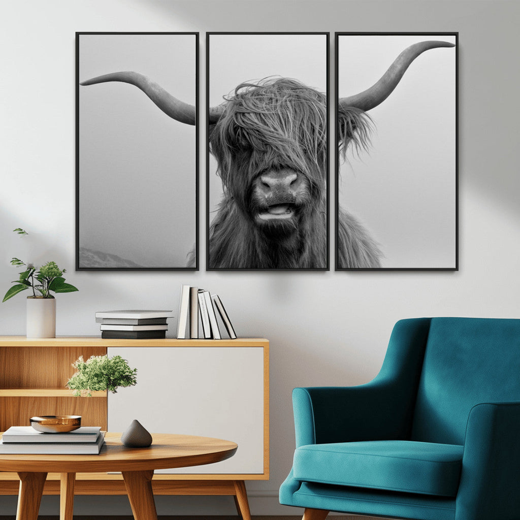 Texas Cow Wall Art Canvas, Texas Longhorn Cattle Canvas Print