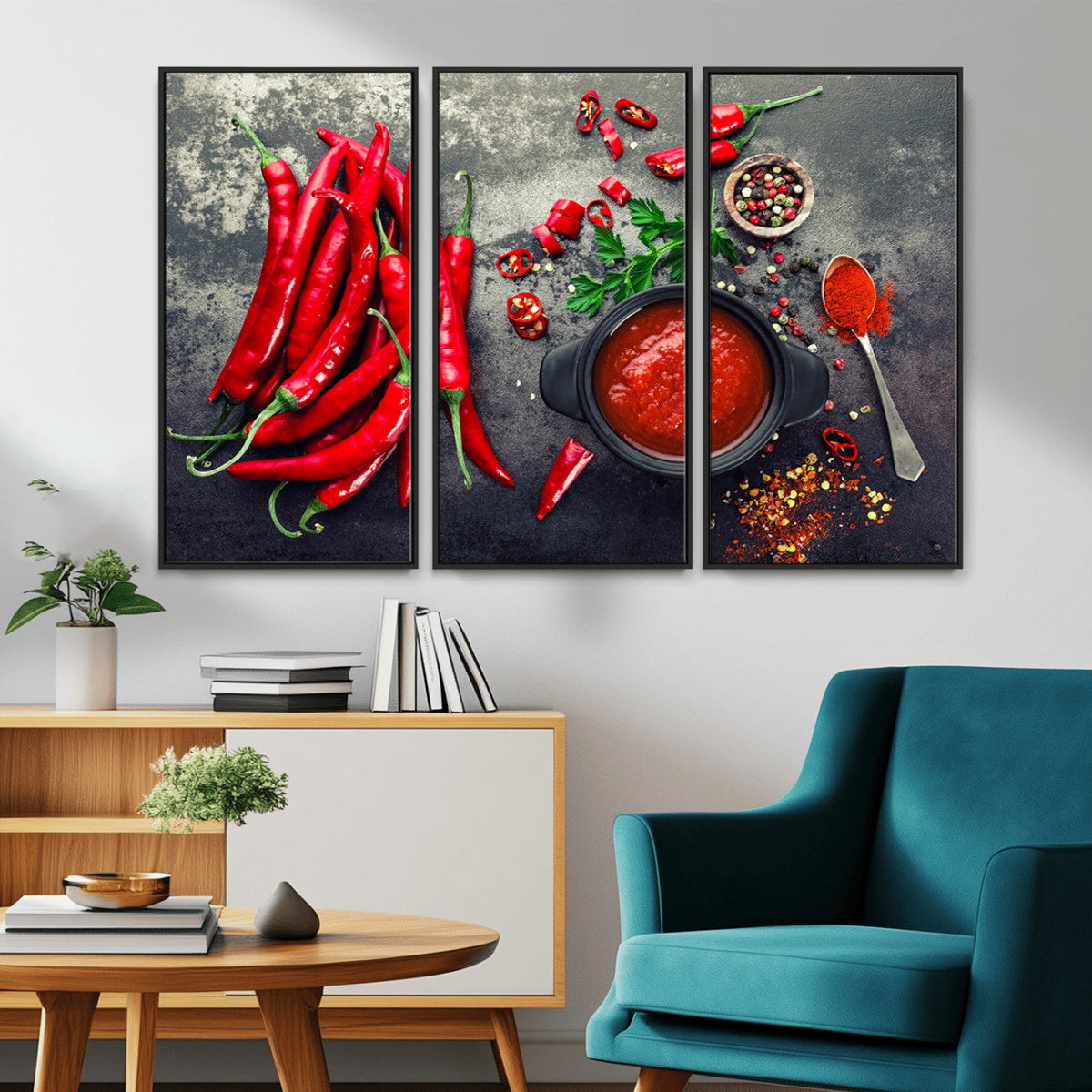 Red Chili Peppers Wall Art Kitchen Artwork Canvas Print