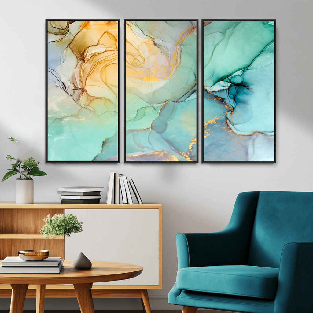 Green Marble Fluid Effect Abstract Canvas Wall Art Print