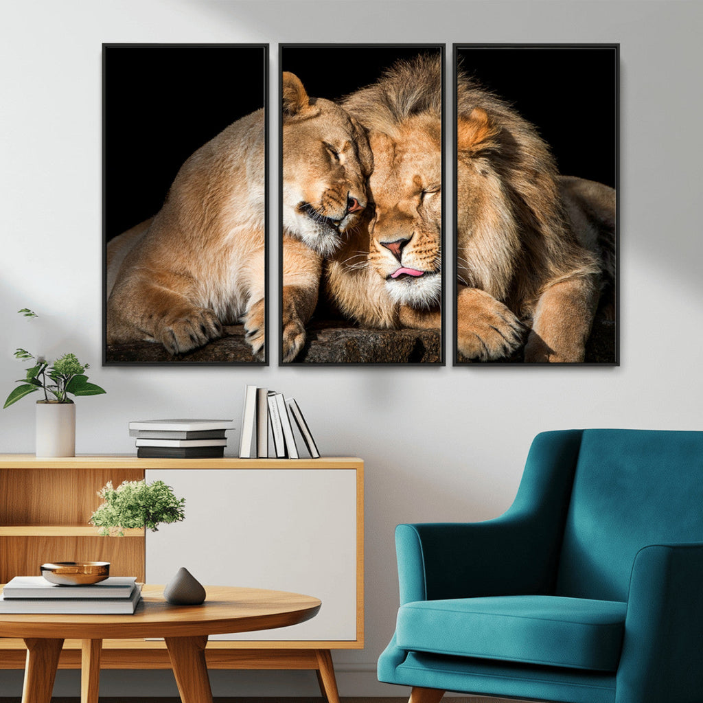 Lion and Lioness Wall Art Canvas Print | African Wildlife Animal Art