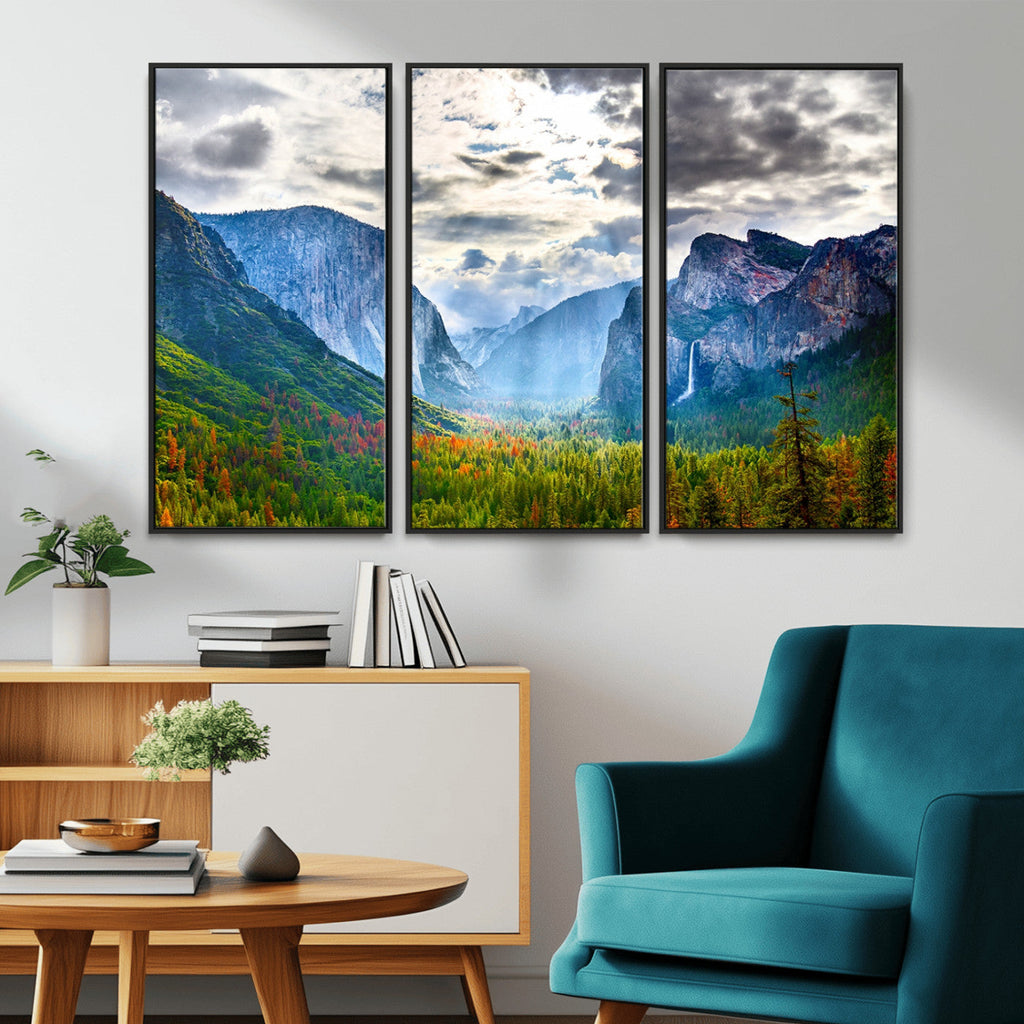 Yosemite Park Half Dome 3 Panel Canvas Print | Large Giclée Landscape Wall Art