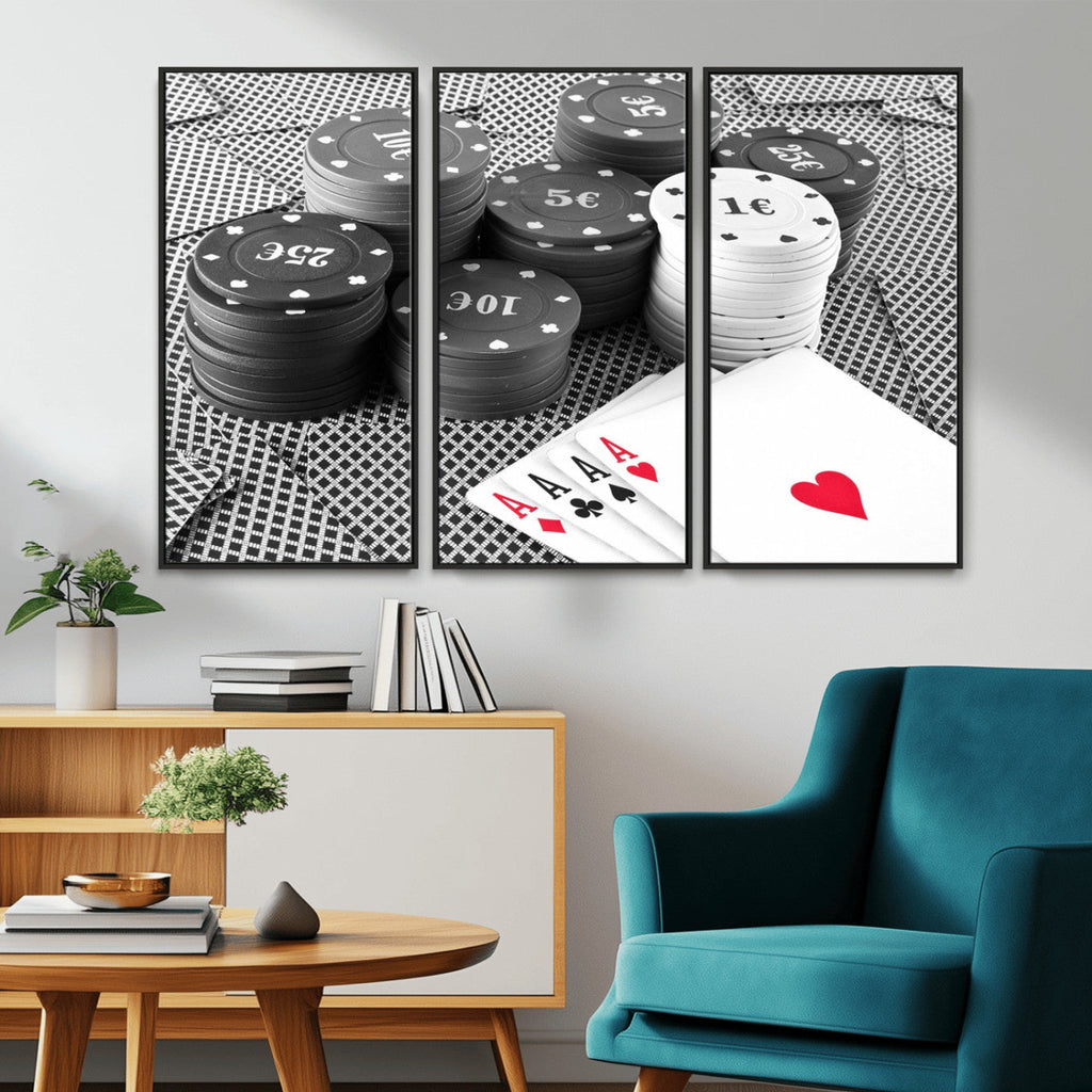 Poker Game Cards Wall Art Canvas, Multi Panel Wall Art