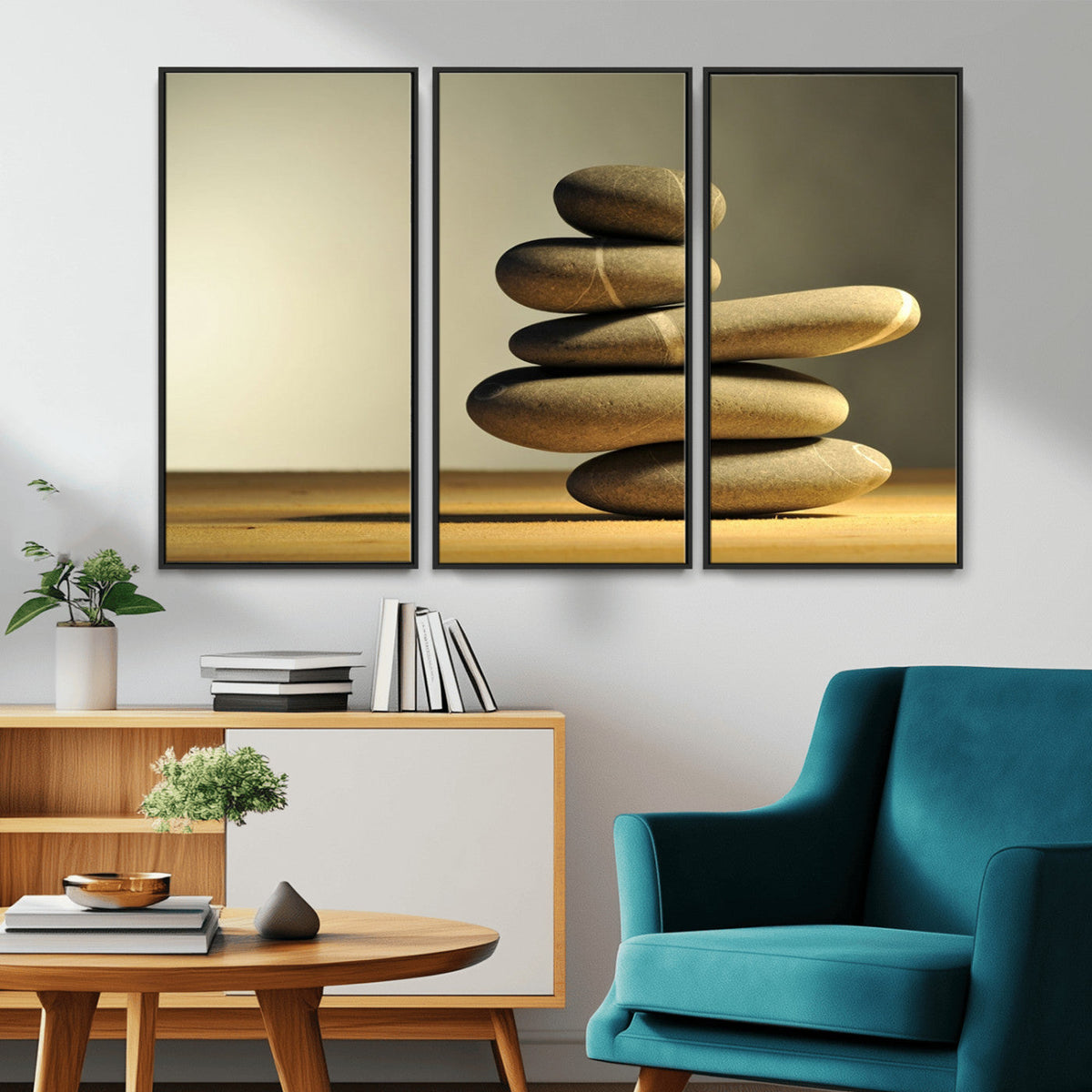 Fluvial Zen Stones Canvas Wall Art Print