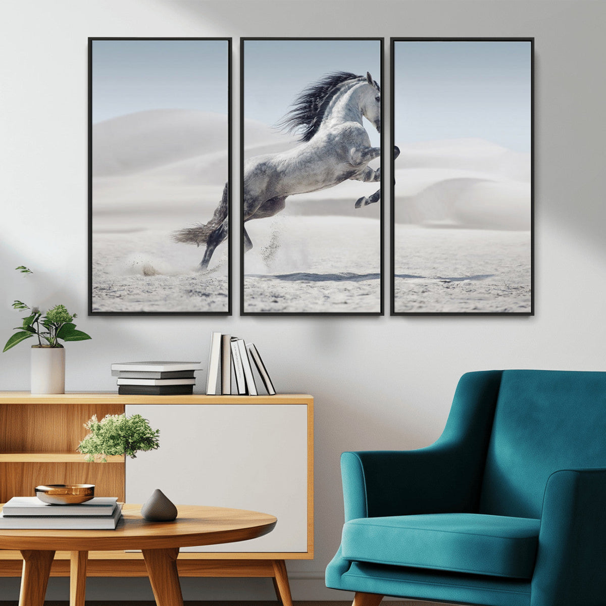 Prancing Horse Desert Large Wall Art Canvas Print, Majestic Horse Animal Artwork