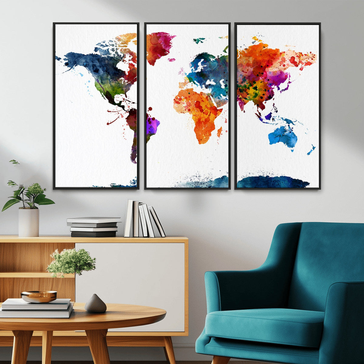 Bold Colorful World Map Canvas Print | Detailed Map of the World Wall Art