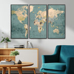 Classic World Map Canvas Print | Framed Vintage Map Wall Art