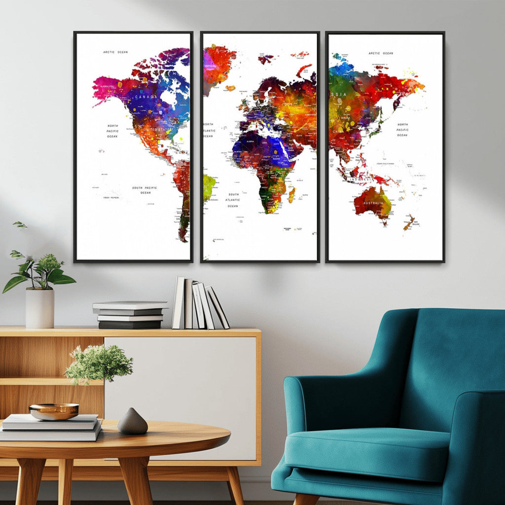 World Map Canvas Print | Detailed Map of the World Wall Art