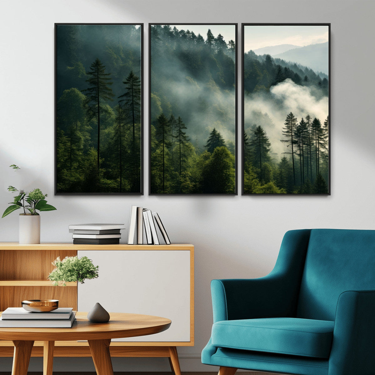 Misty Forest Wall Art Premium Canvas Print, Foggy and Serene Atmosphere