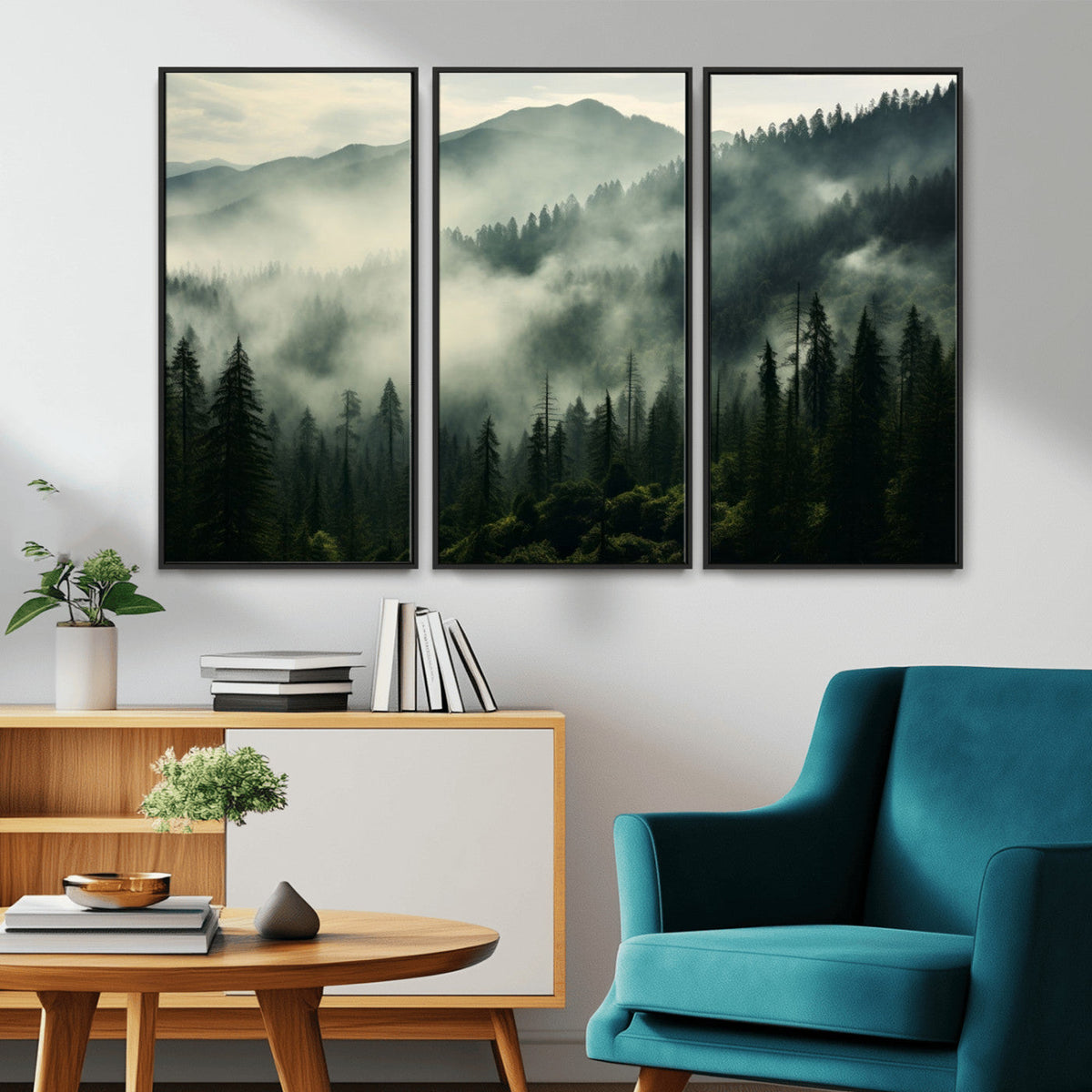 Captivating Misty Forest Wall Art Premium Canvas Print, A Foggy and Serene Atmosphere