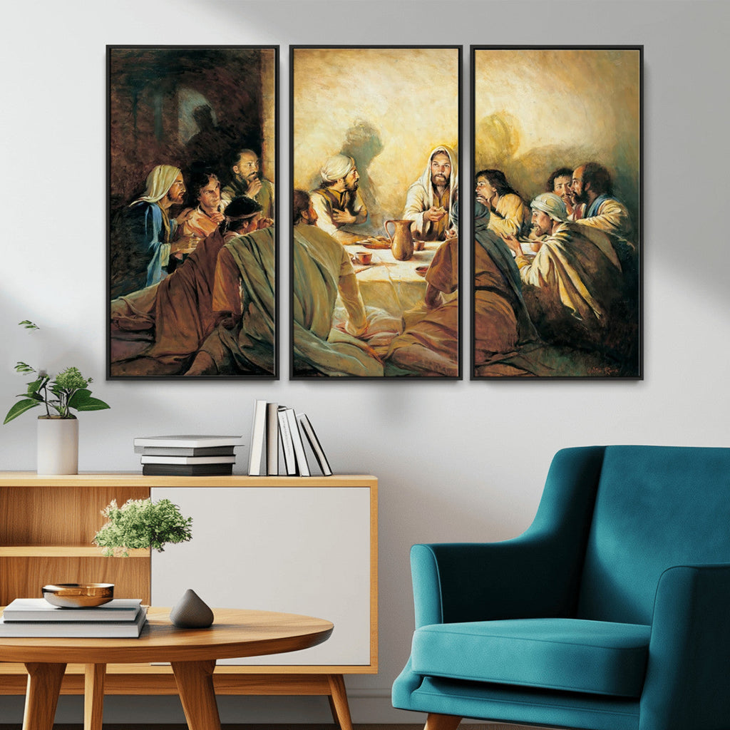 Last Supper Wall Art Canvas Print, Framed Jesus Artwork, Sacred Dining Scene