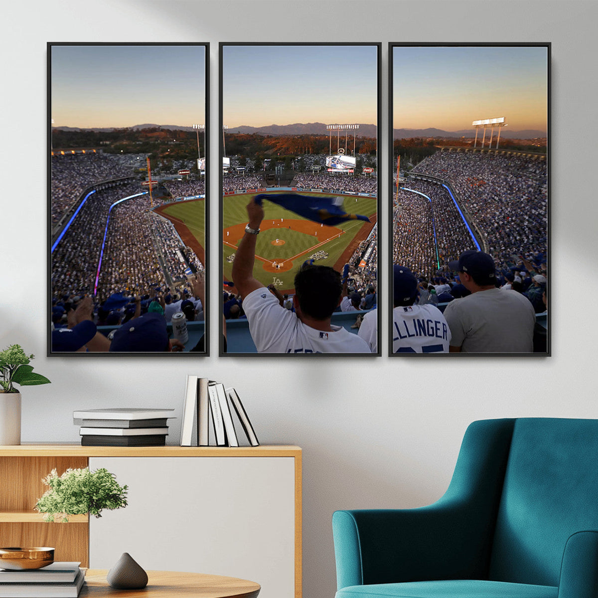 Dodger Stadium Sunset Game Triple Canvas Wall Art, Los Angeles Dodgers MLB Match