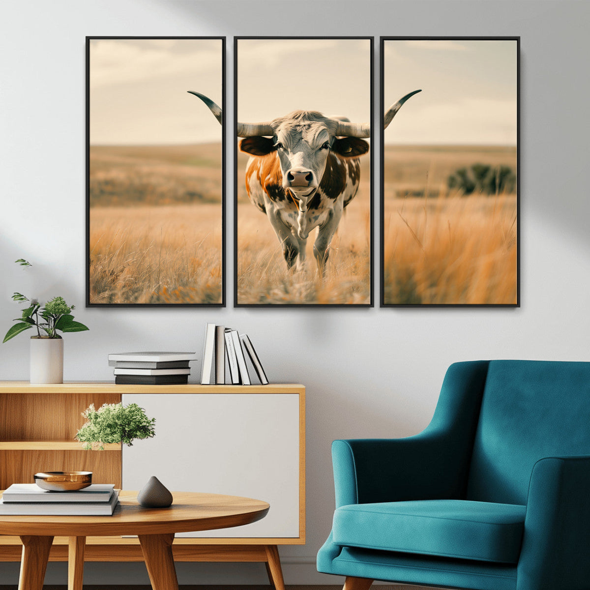 Texas Cow Wall Art Canvas Print for Farm House Wall Decor