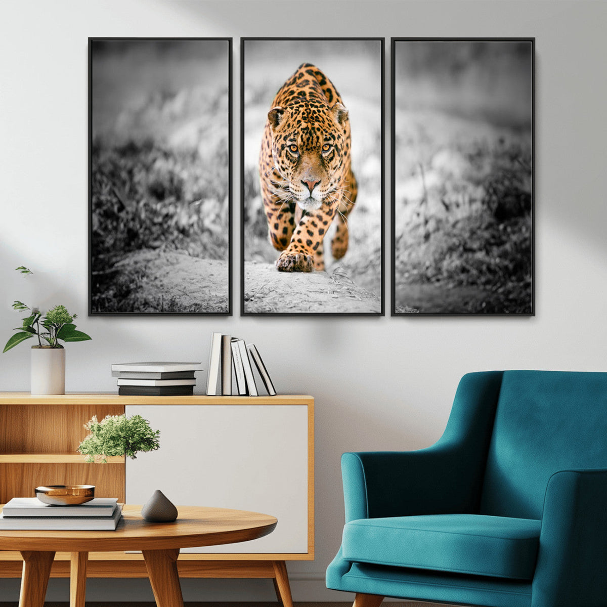 Jaguar Wall Art Canvas Print, Majestic Big Cat in Focused Pursuit