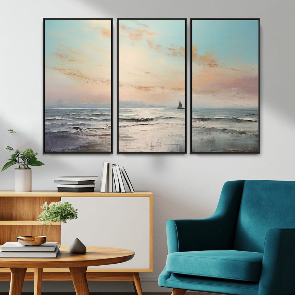 Abstract Ocean Wall Art, Boat Wall Art Canvas Print