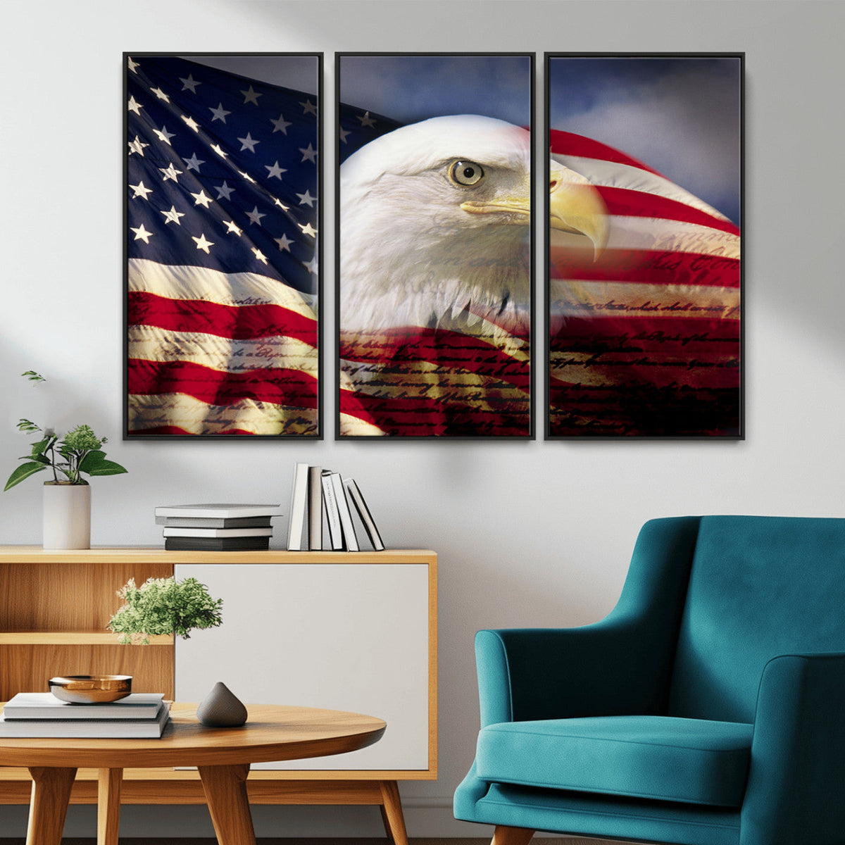 American Flag Eagle Symbol Wall Art Canvas Print, Patriotic American Flag Eagle Wall Art