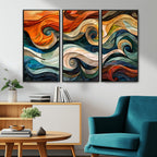 Abstract Wave Wall Art, Ready to Hang Framed Canvas Print | Extra Large 3 Piece Canvas Wall Art