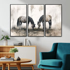 Chinese Ink Style Vintage Horses Wall Art Canvas Print
