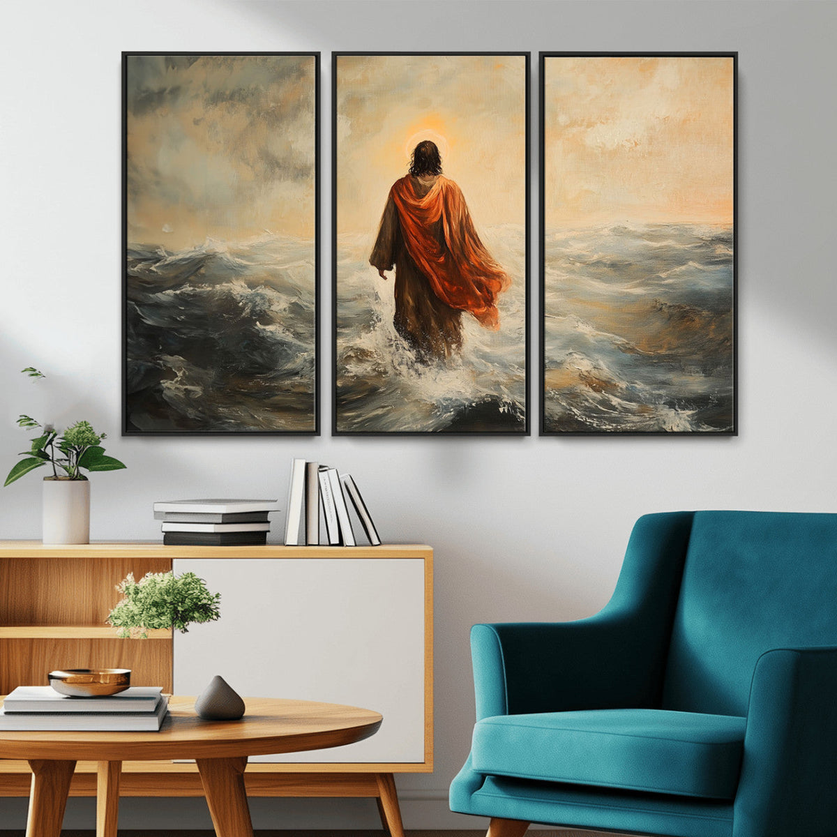 Jesus Walking on Water, Christian Wall Art, Jesus Christ Oil Painting Style Print