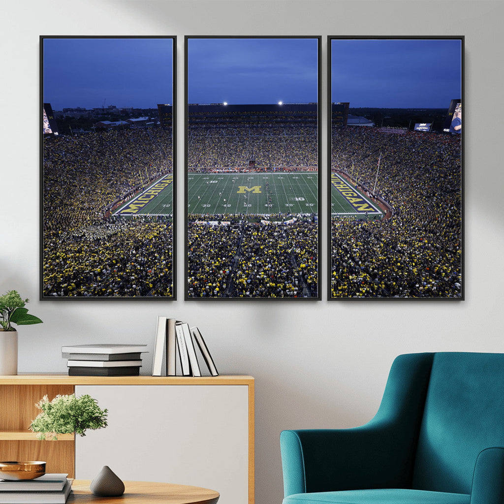 University of Michigan Wolverines Football Team Print, Ann Arbor, Home Bar Wall Decor