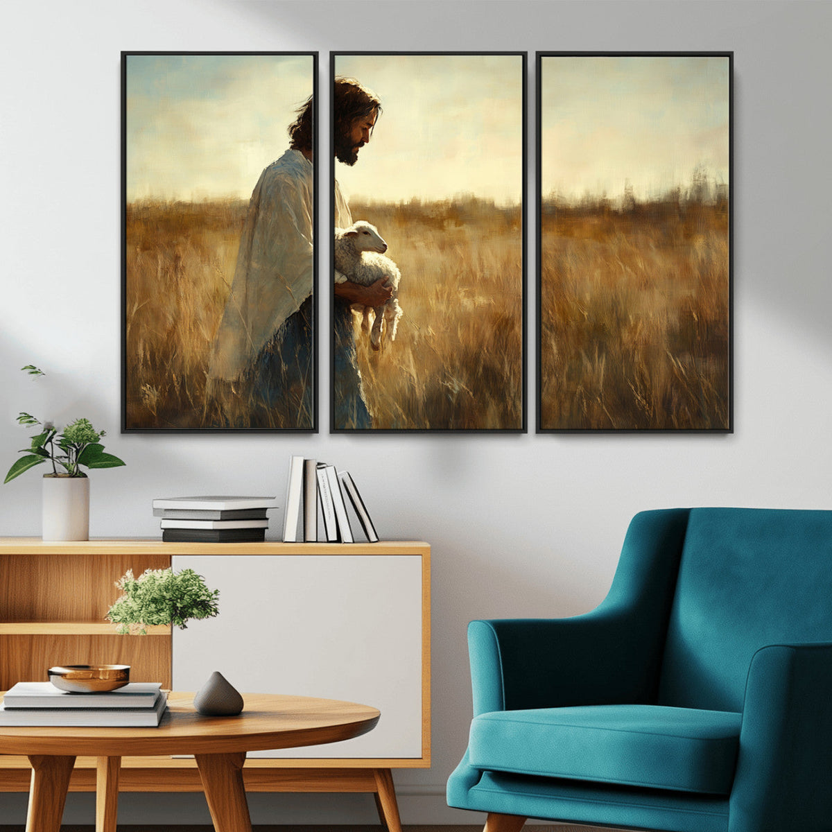 Jesus the Good Shepherd Wall Art Canvas Print, Inspirational Christian Religious Print for Prayer Room