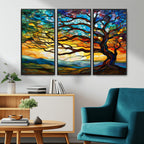 Vibrant Mosaic Tree of Life Wall Art, Stained Glass Style Canvas Print