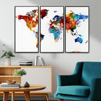 Colorful World Map Canvas Wall Art Print, Contemporary Global Map Artwork