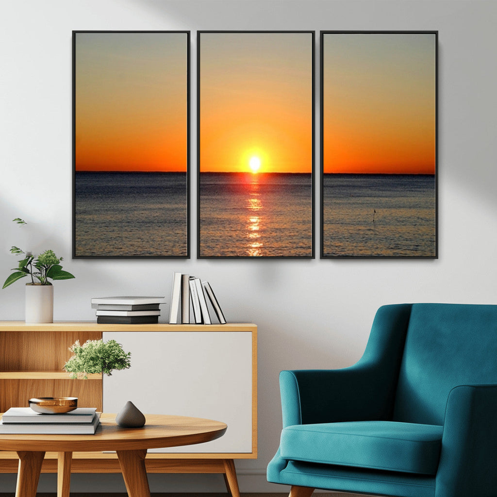 Golden Horizon Sunset Over Ocean Wall Art Canvas Print | Tropical Beach Canvas