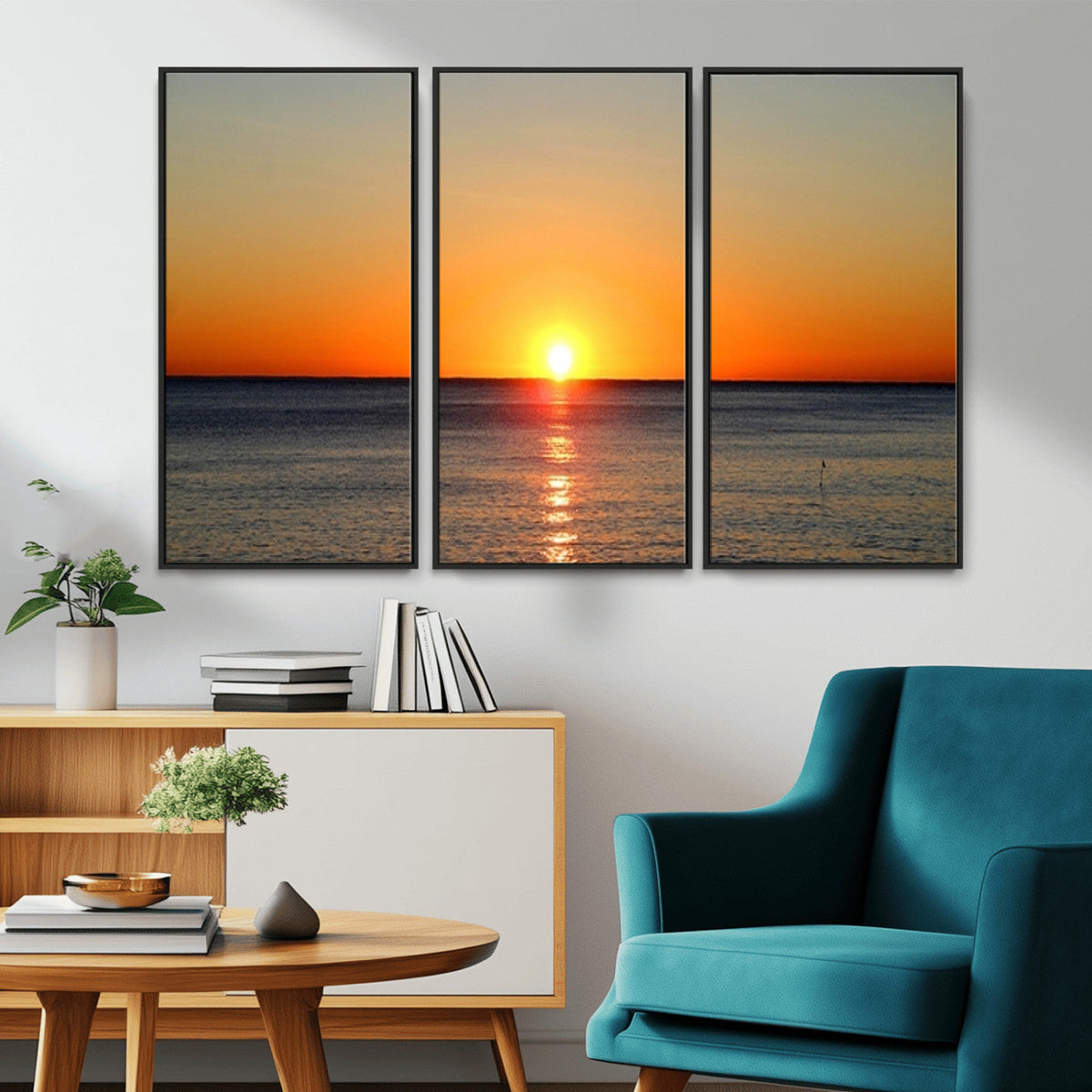 Golden Horizon Sunset Over Ocean Wall Art Canvas Print | Tropical Beach Canvas