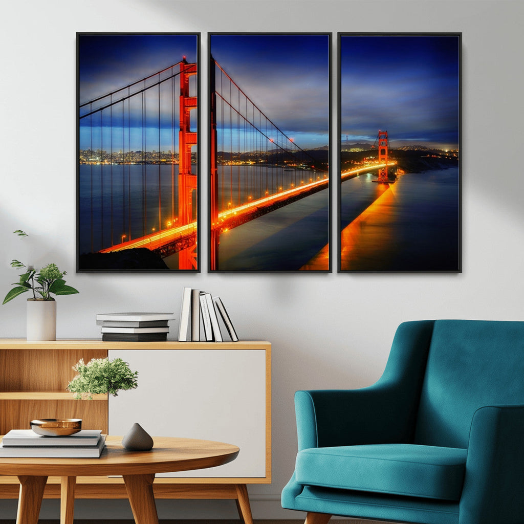 Large Wall Art San Francisco Canvas Print - Wonderful Golden Gate Bridge at Twilight