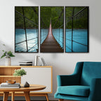 Suspension Bridge Over River Canvas Art | 3-Panel Nature Wall Art