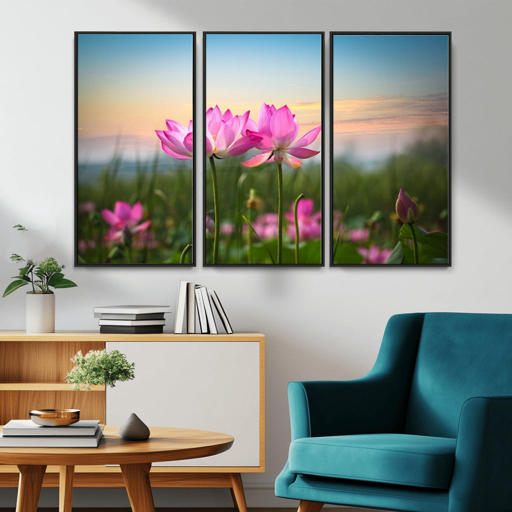Pink Flower on the Mountain Canvas Print, Framed Pink Flower Canvas Wall Art