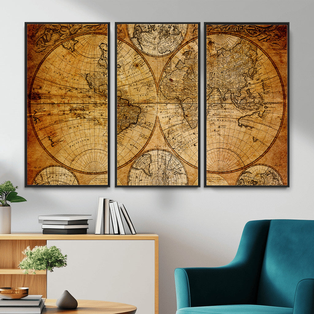 Vintage World Map Canvas Print | Antique Push Pin Travel Map