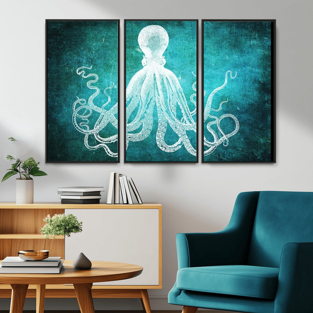 Green Octopus Abstract Wall Art Canvas Print