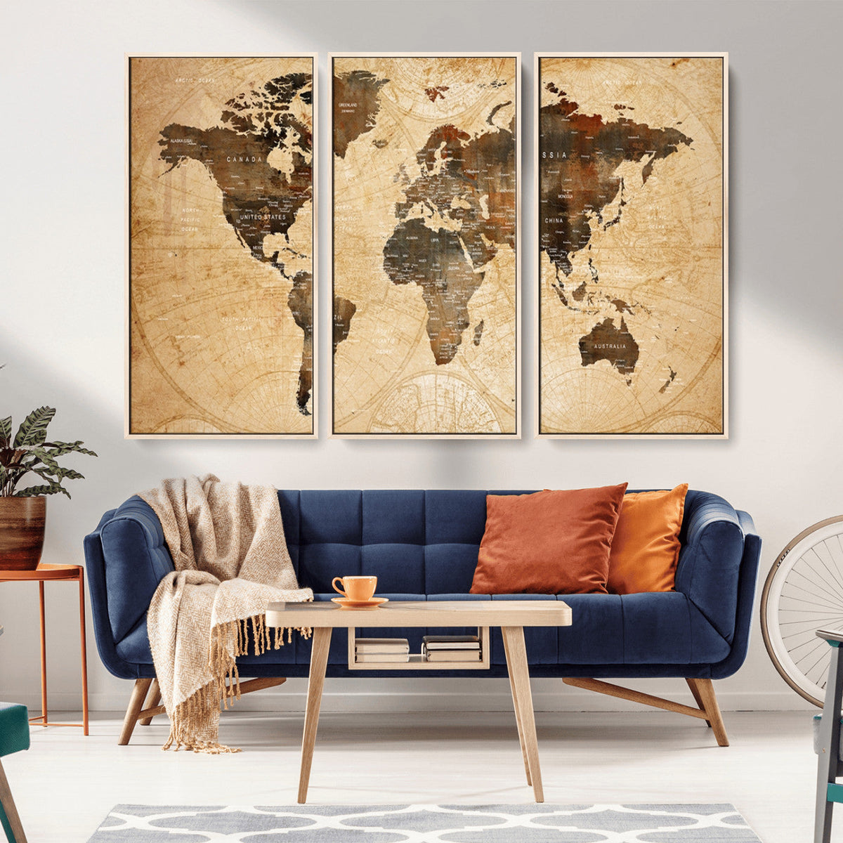 Push Pin World Map Canvas Print | Framed Travel Tracker Wall Art