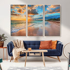 Sunset Beach Canvas Wall Art | Tropical Triptych Seascape Print