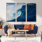 Ocean Wave at Sunset Canvas Art, Large Wall Print of Vibrant Water Waves