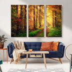 Sunlight Through Trees Wall Art Canvas Print | Autumn Forest Wall Art