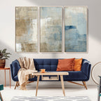 Abstract Blue and Beige Wall Art, Modern Minimalist Canvas Print Set