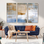 Blue Multi Panel Abstract Wall Art Canvas, Abstract Blue and Gold Canvas Print