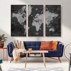 World Map Canvas Print, Detailed Map of the World Wall Art for Home or Office