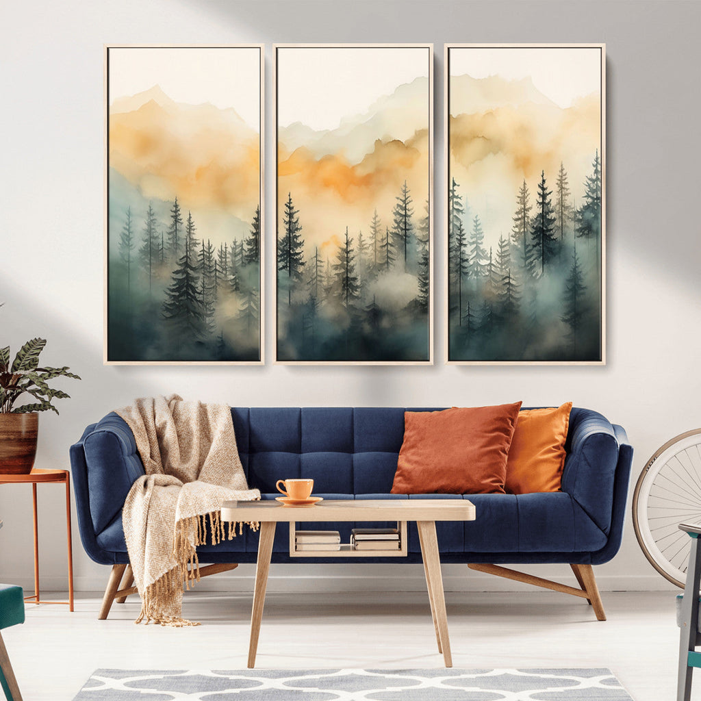 Abstract Forest Print | Mountain Wall Art | Autumn Landscape Canvas Print