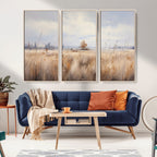 Golden Fields Wall Art Print Canvas | Serene Minimalist Landscape for Farmhouse Decor