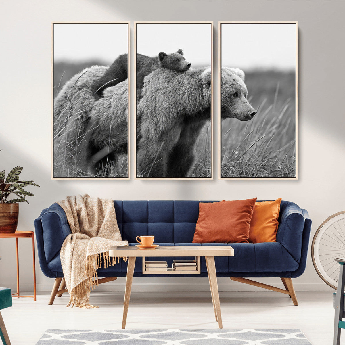 Bear and Cub Wall Art Canvas | Grizzly 399 Bear and Cub Black and White Wildlife Print